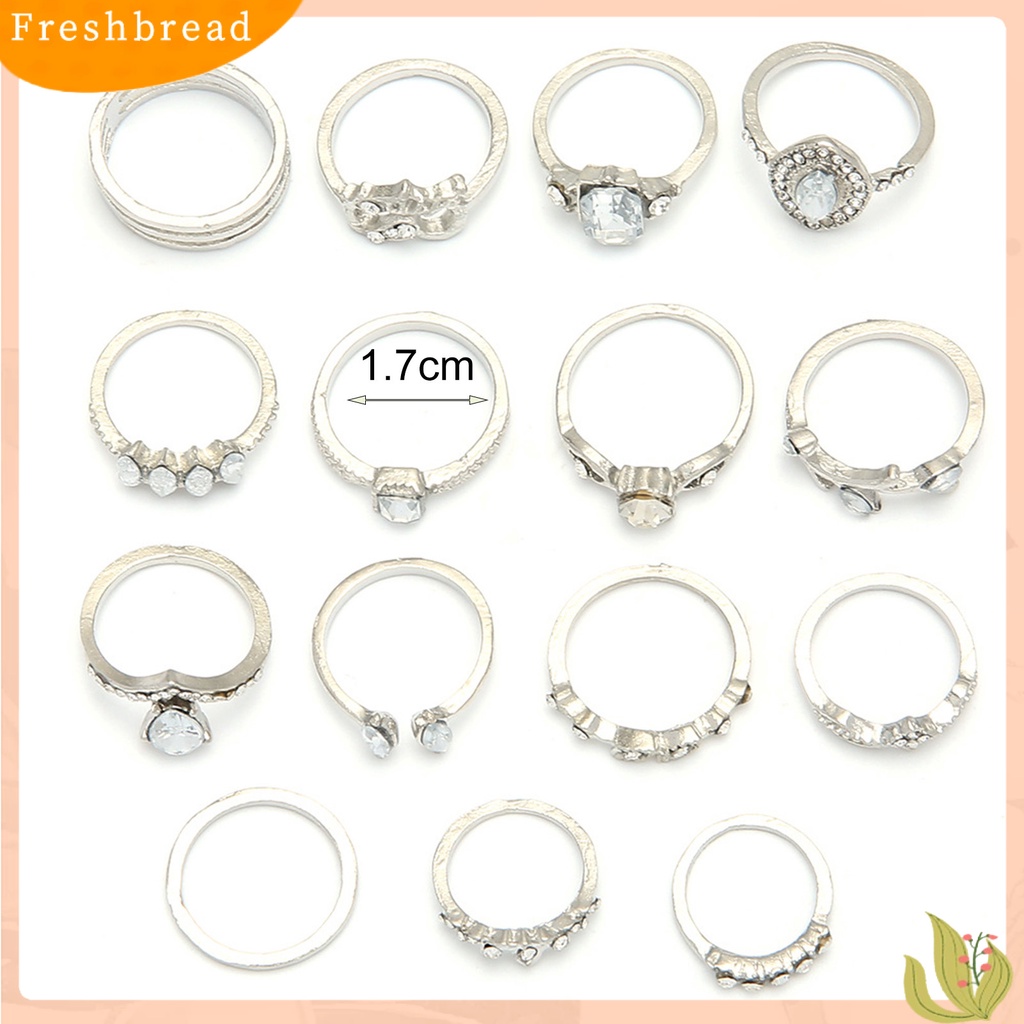 &lt; Freshbread &gt; 15Pcs Cincin Jari Trendi Pengerjaan Halus Semua Pertandingan Warna Perak Berongga Keluar Wanita Ring Untuk Pergi Jalan