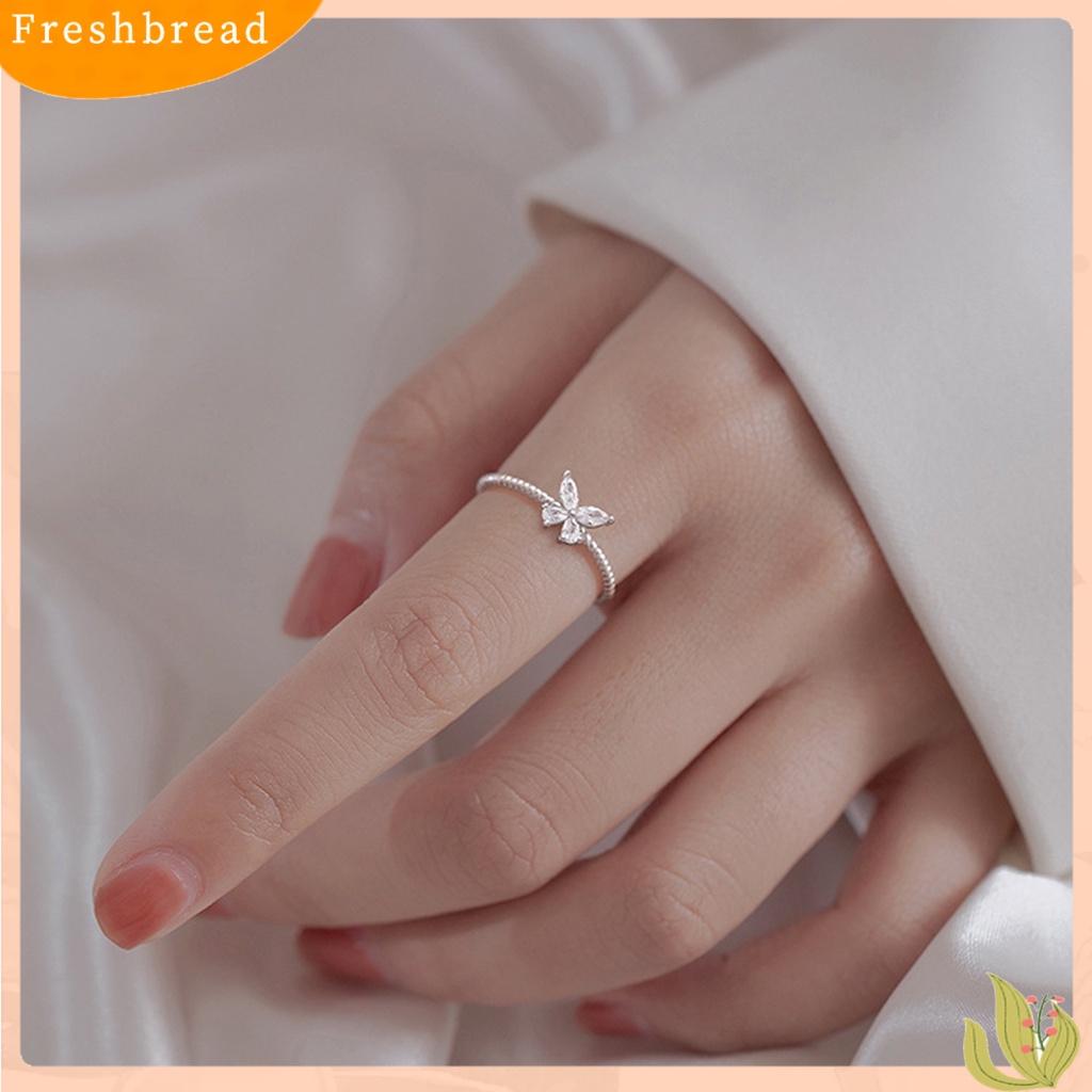 &lt; Freshbread &gt; Wanita Cincin Berlian Imitasi Mengkilap Eye-catching All-match Open Adjustable Perhiasan Hadiah Anti Luntur Wanita Butterfly Finger Ring Aksesoris Fashion Untuk Pacaran