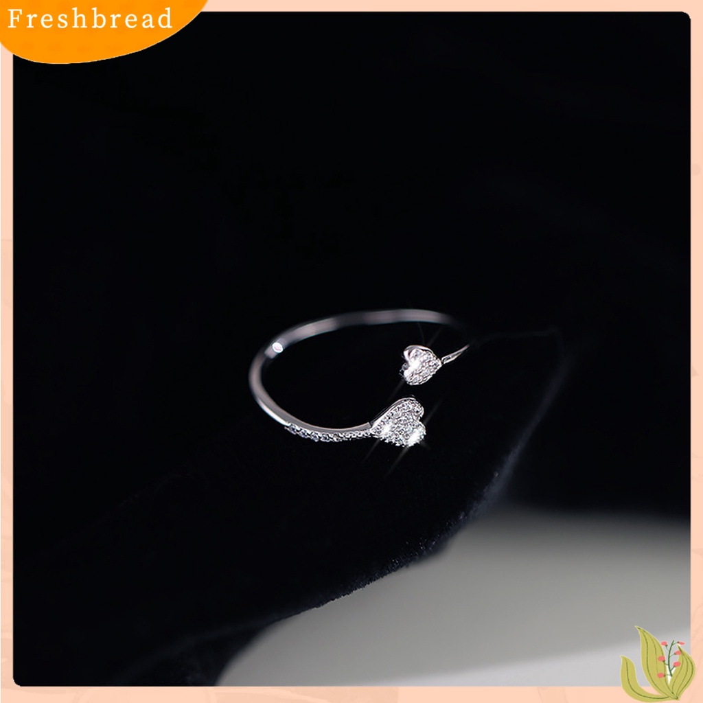 &lt; Freshbread &gt; Cincin Jari Hati Cubic Zirconia Perhiasan Pembukaan Adjustable Finger Ring Hadiah Hari Kasih Sayang