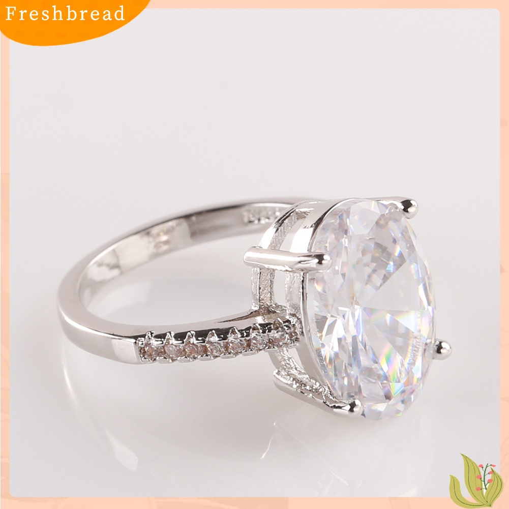 &lt; Freshbread &gt; Fashion Wanita Oval Besar Cubic Zirconia Disepuh Engagement Lamaran Jari Cincin