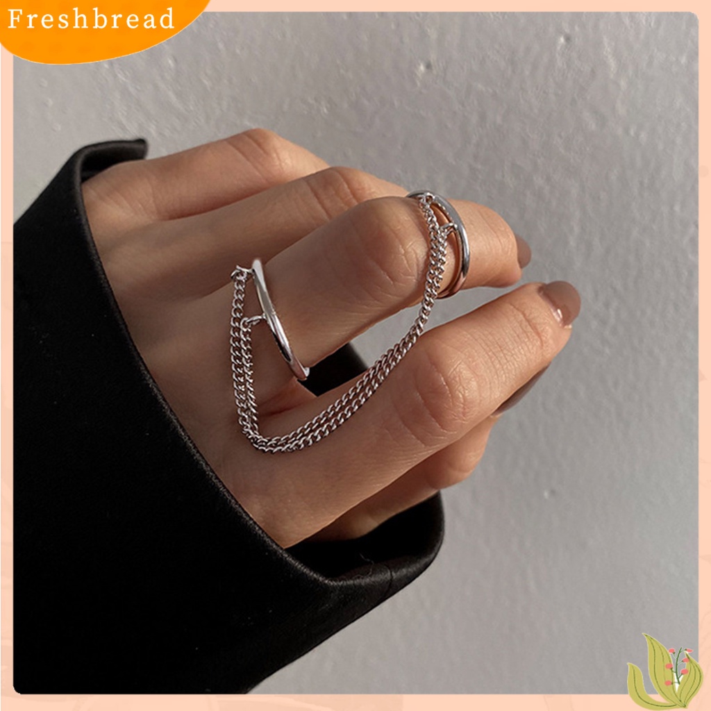 &lt; Freshbread &gt; Cincin Rantai Jari Ganda Dapat Ditumpuk Adjustable Unisex Dua Lapisan Pembukaan Rantai Cincin Perhiasan Hadiah