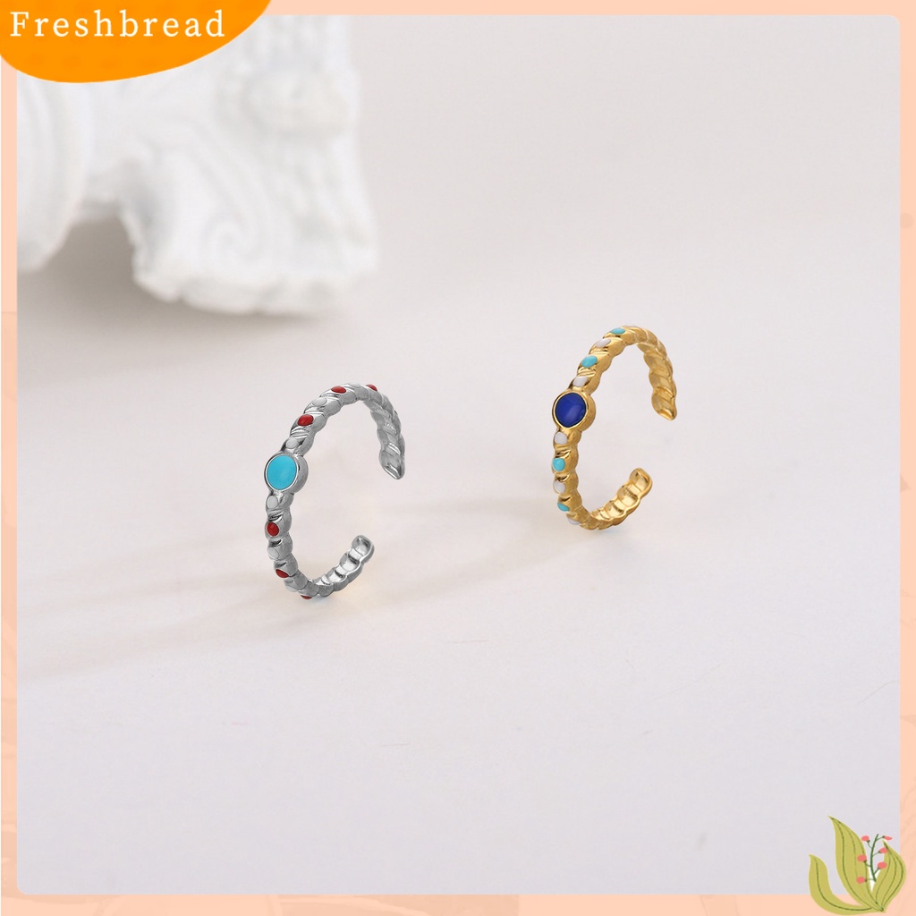 &lt; Freshbread &gt; Wanita Cincin Terbuka Multicolor Colorfast Bland Round Spot Opening Hias Stainless Steel Adjustable Lady Knuckle Ring Untuk Pakaian Sehari-Hari