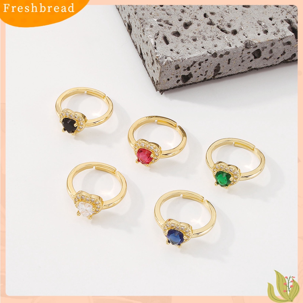 &lt; Freshbread &gt; Wanita Cincin Hati Cubic Zirconia Manis Gaya Perancis Berlian Imitasi Jari Cincin Perhiasan Fashion