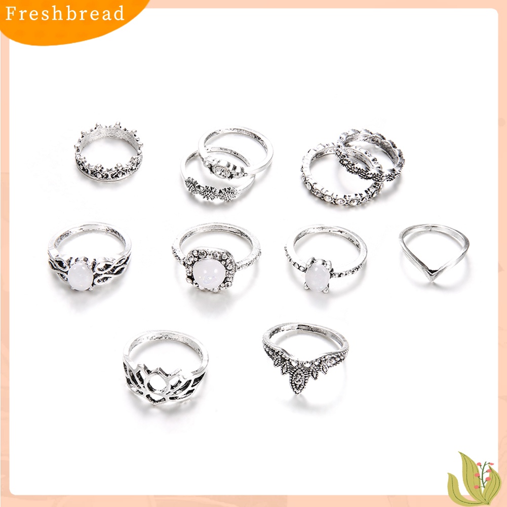 &lt; Freshbread &gt; 11 Pcs Wanita Set Perhiasan Imitasi Opal Berlian Imitasi Knuckle Susun Bersama Rings Band