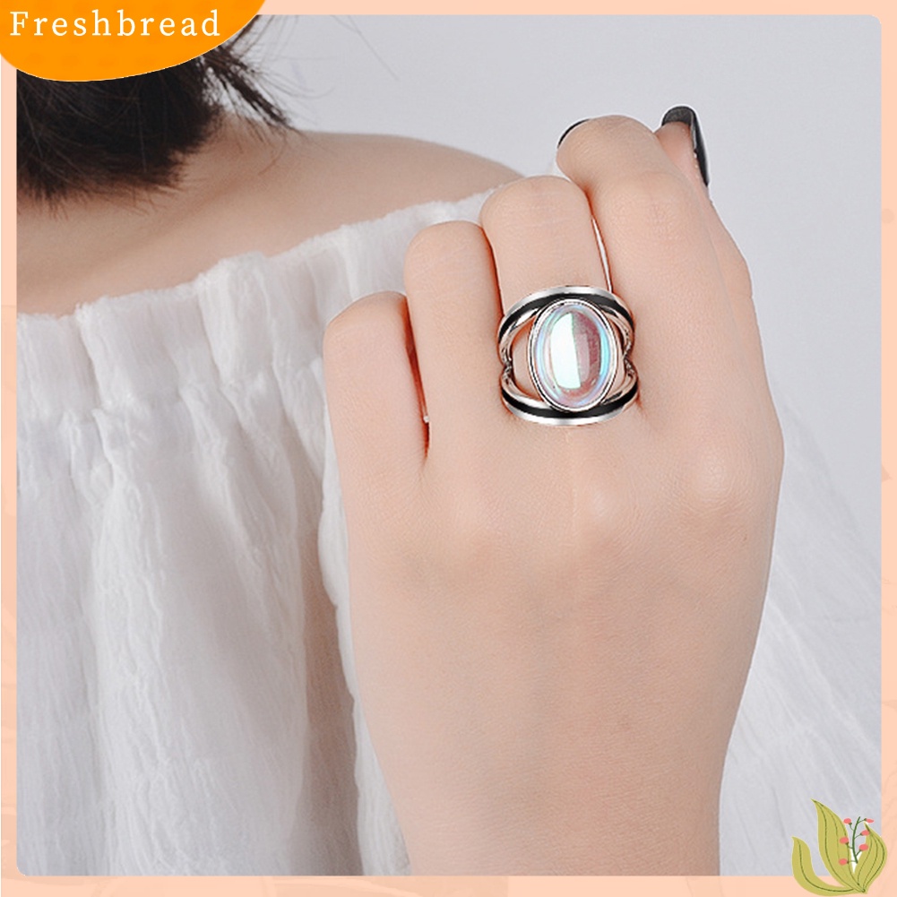 &lt; Freshbread &gt; Fashion Wanita Oval Besar Multicolor Imitasi Moonstone Jari Cincin Perhiasan Dekorasi Hadiah