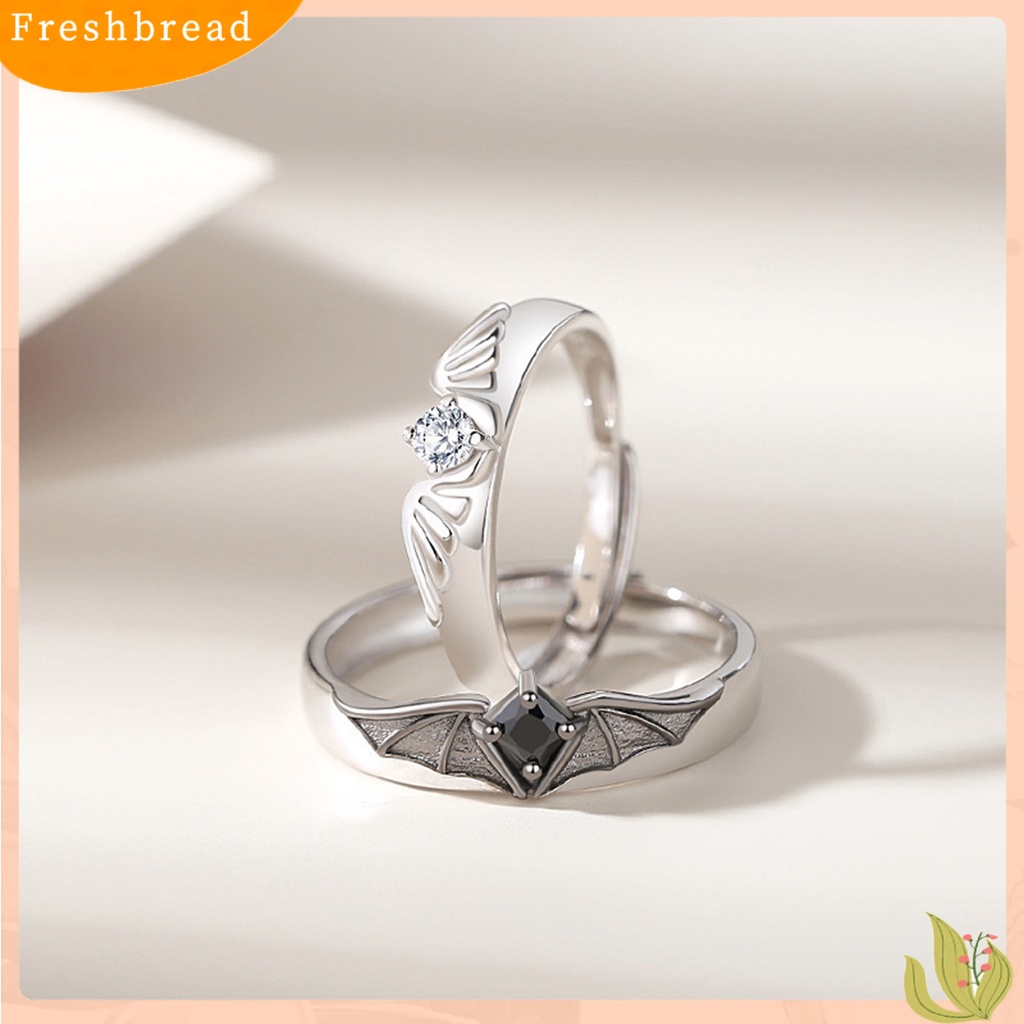 &lt; Freshbread &gt; Finger Band Inlay Zircon Adjustable Electroplating Polishing Bright Luster Hias Desain Sayap Malaikat Setan Pasangan Cincin Untuk Hadiah