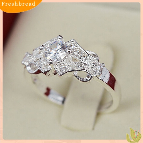 &lt; Freshbread &gt; Fashion Wanita Perak Berlapis Berlian Imitasi Kristal Cincin Pesta Pernikahan US Size 6-9