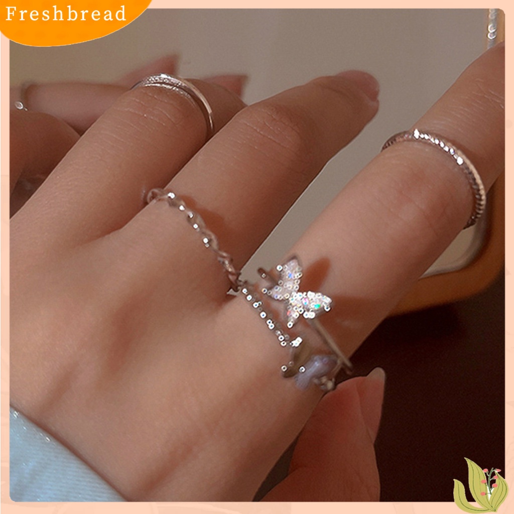 &lt; Freshbread &gt; 4Pcs Cincin Jari Butterfly Adjustable Female Electroplating Stackable Rings Untuk Pesta