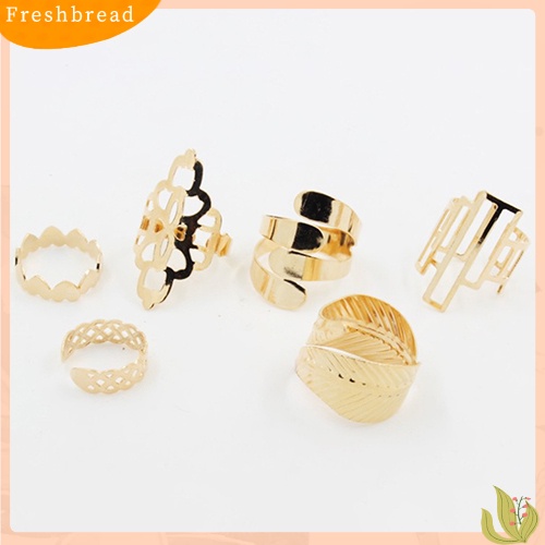 &lt; Freshbread &gt; 6 Pcs Fashion Wanita Nada Emas Daun Hati Berongga Midi Knuckle Finger Rings Set