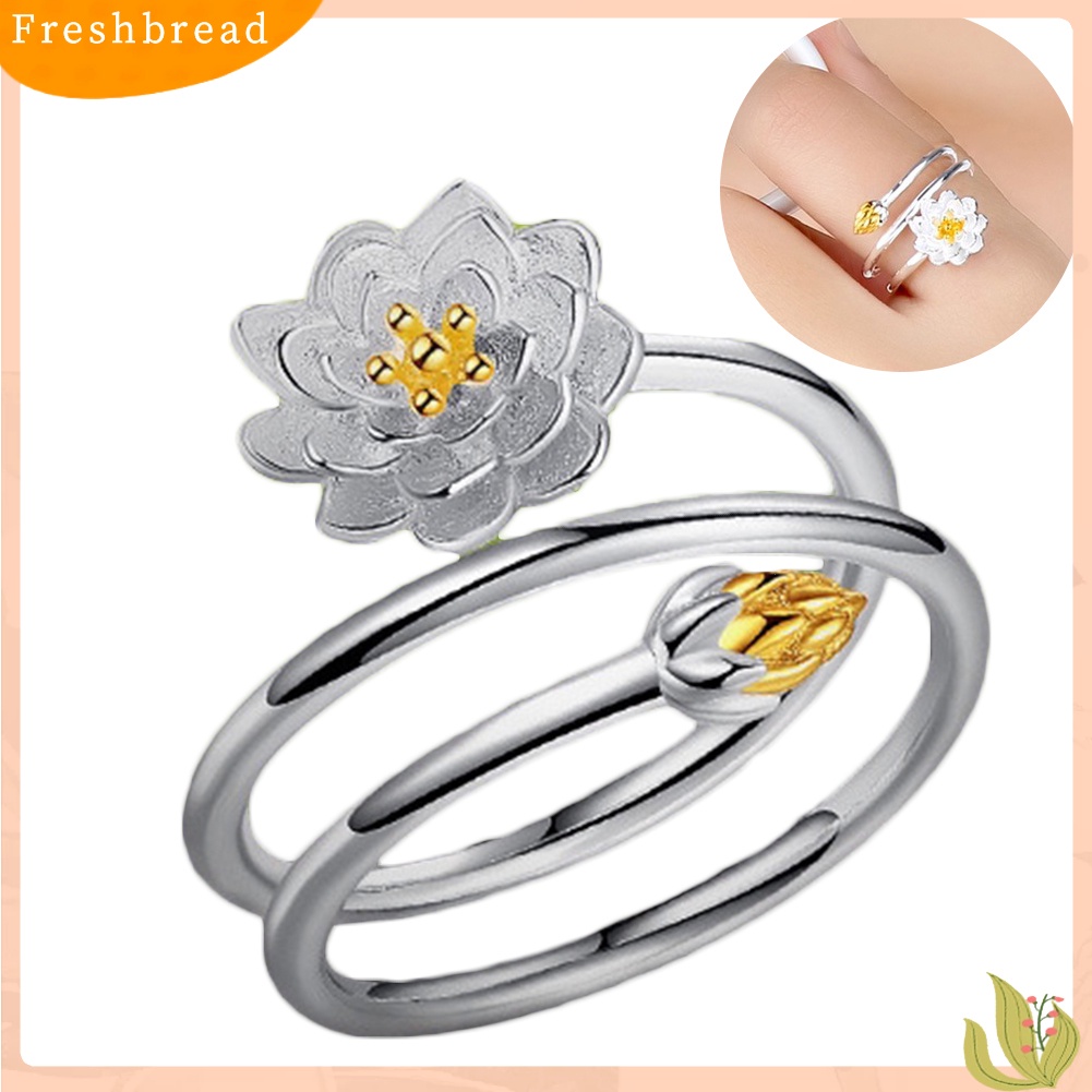 &lt; Freshbread &gt; Wanita Elegan Lotus Blossom Menyesuaikan Jari Terbuka Cincin Pengantin Pernikahan Perhiasan Hadiah