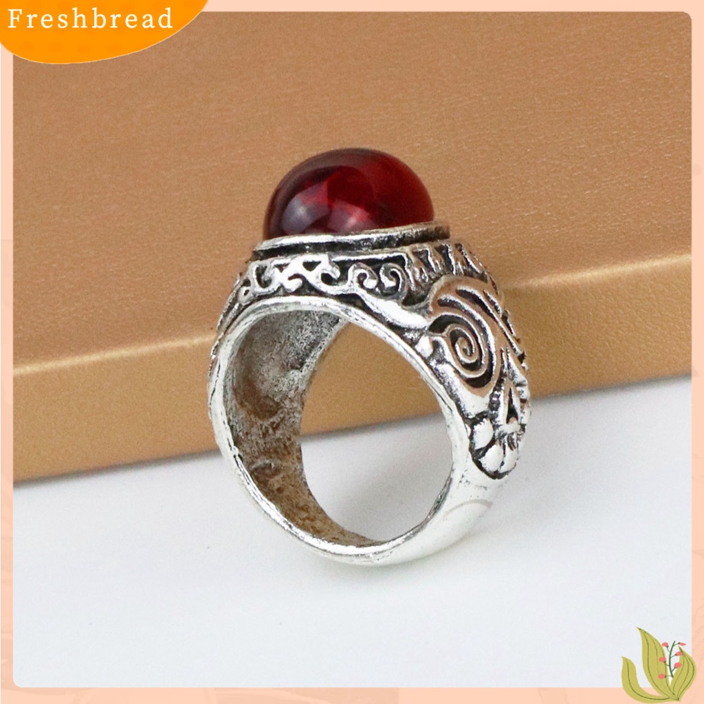 &lt; Freshbread &gt; Ukir Gaya Batu Pria Cincin Paduan Merah Permata Imitasi Jari Cincin Perhiasan Alat Ekstra