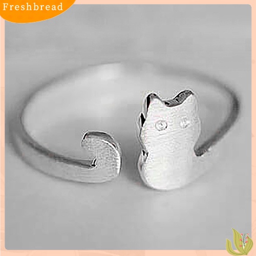 &lt; Freshbread &gt; Perhiasan Fashion Wanita Hadiah Xmas Kartun Kucing Sliver Disepuh Terbuka Cincin Yang Dapat Disesuaikan
