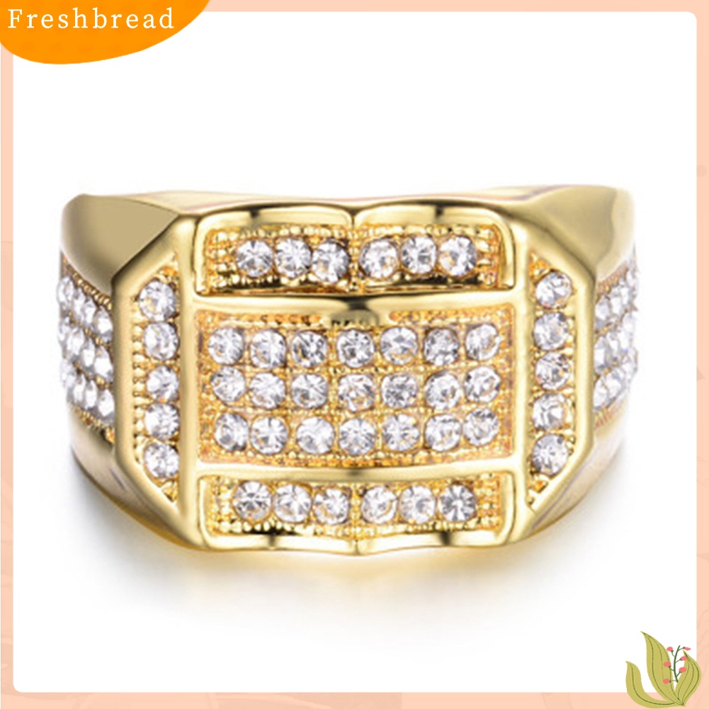 &lt; Freshbread &gt; Fashion Pria Berlian Imitasi Bertatahkan Geometris Jari Cincin Hadiah Perhiasan Pesta Pernikahan