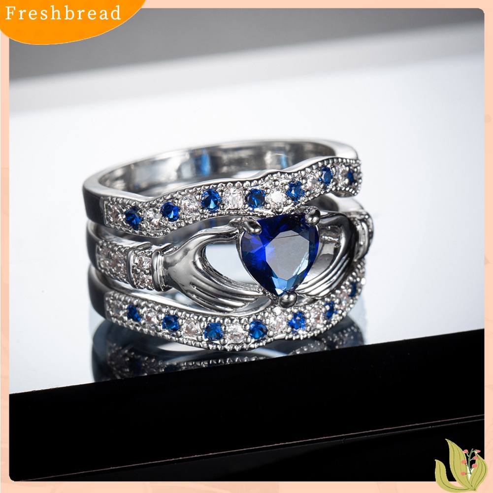 &lt; Freshbread &gt; 3Pcs/Set Wanita Hati Safir Imitasi Hias Susun Cincin Pernikahan Perhiasan Hadiah