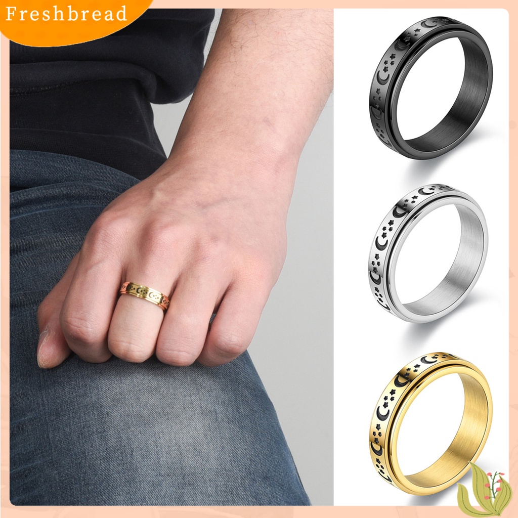 &lt; Freshbread &gt; Pria Jari Cincin Indah Hip-hop Gaya Rotary Bulan Bintang Melengkung Knuckle Buku Jari Cincin Cincin Perhiasan Laki-Laki