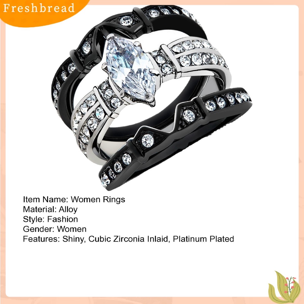 &lt; Freshbread &gt; 3Pcs Wanita Cincin Mewah Tiga Lapisan Mengkilap Cubic Zirconia Hias Berkilau Platinum Disepuh Wanita Lamaran Rings Perhiasan Pernikahan Aksesori Fashion