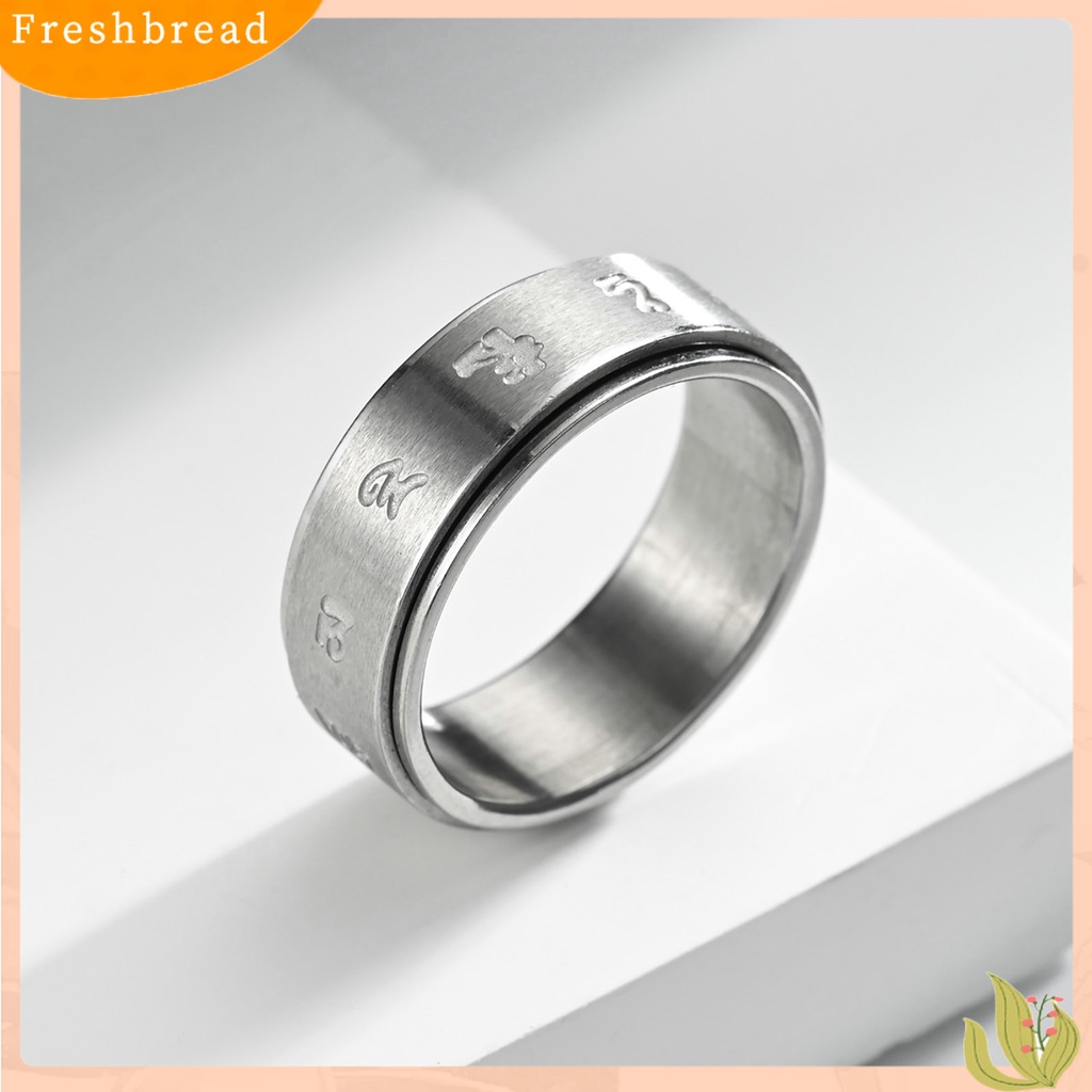 &lt; Freshbread &gt; Cincin Pasangan Retro Dapat Diputar Stainless Steel Terukir Dipoles Stress Relief Kasual Wanita Pria Jari Cincin Fashion Perhiasan