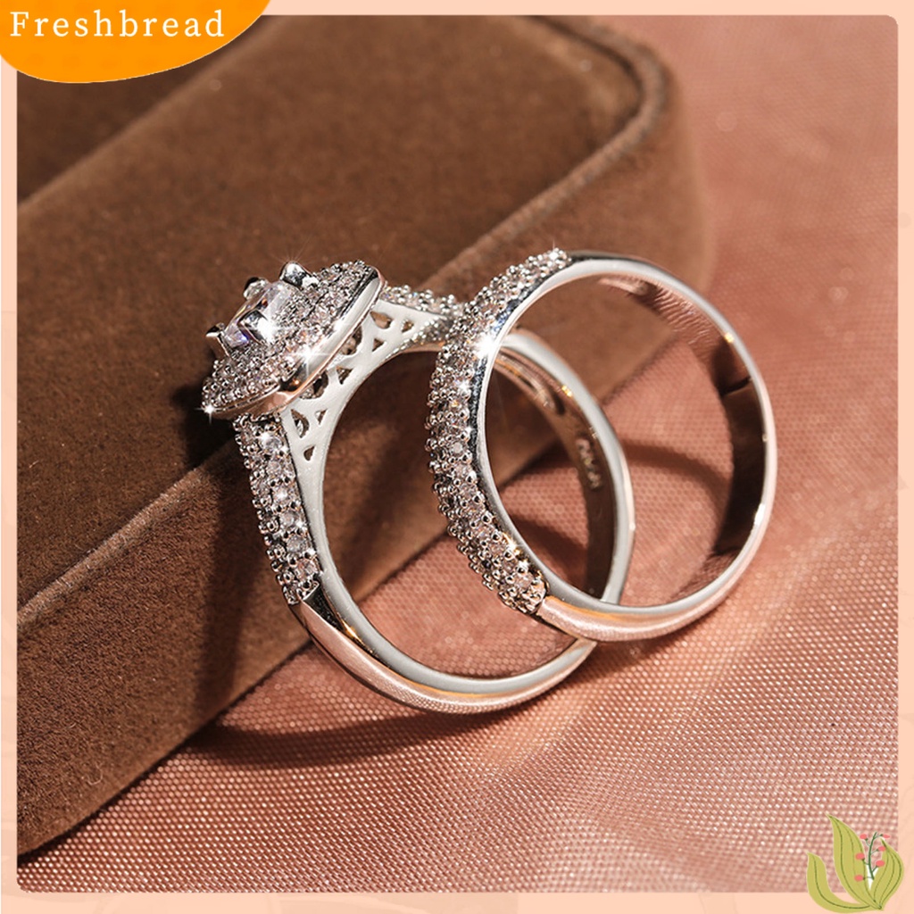 < Freshbread > 2 Pcs Wanita Cincin Mewah Berlapis Mengkilap Persegi Berlian Imitasi Berkilau Berdandan Hadiah Wanita Jari Cincin Perhiasan Pernikahan Aksesori Busana