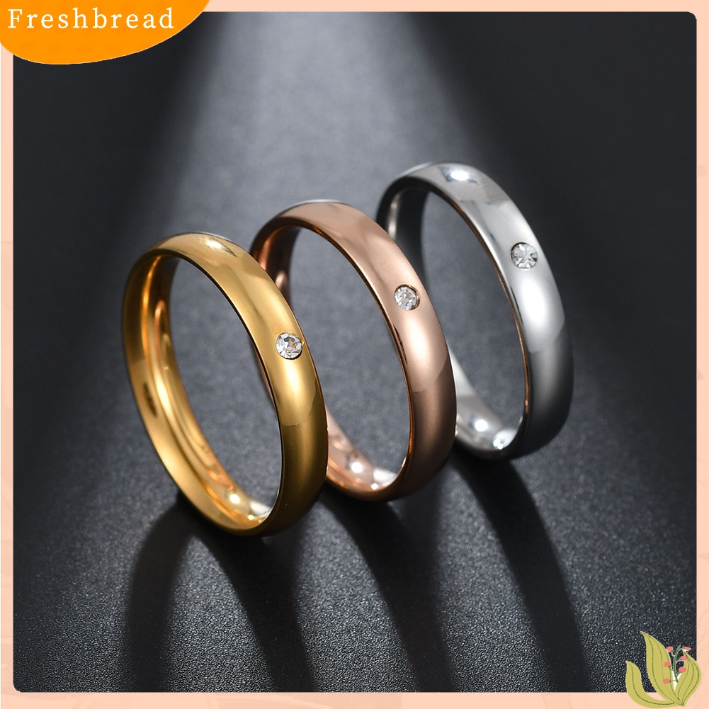 &lt; Freshbread &gt; Ringkas Stainless Steel Berlian Imitasi Bertatahkan Wanita Cincin Jari Dekorasi Pesta Pernikahan