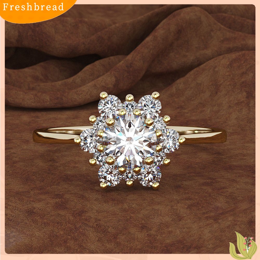 &lt; Freshbread &gt; Fashion Wanita Snowflake Bunga Cubic Zirconia Disepuh Mengusulkan Jari Cincin Perhiasan