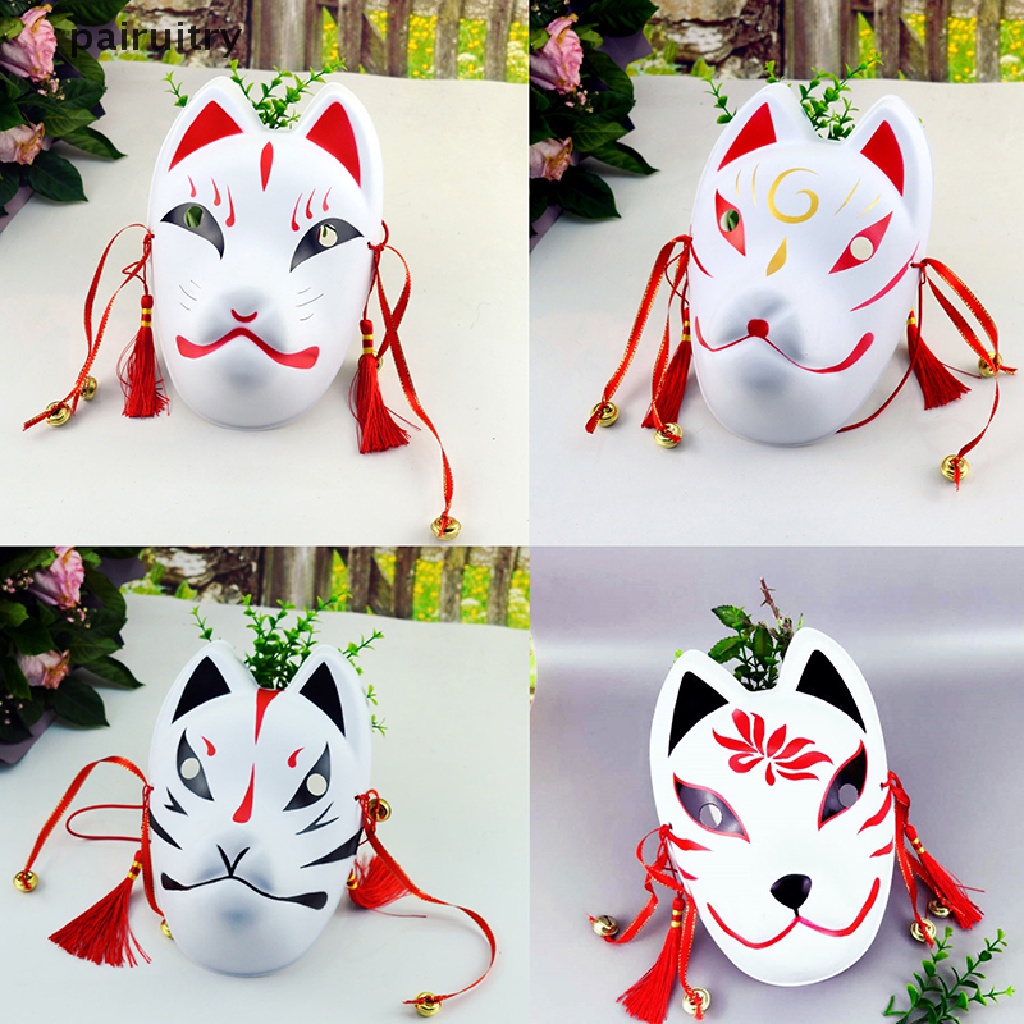 Prt Jepang Hand Made Fox Cosplay Topeng Full Face Dengan Rumbai Lonceng Kecil Masquerade PRT