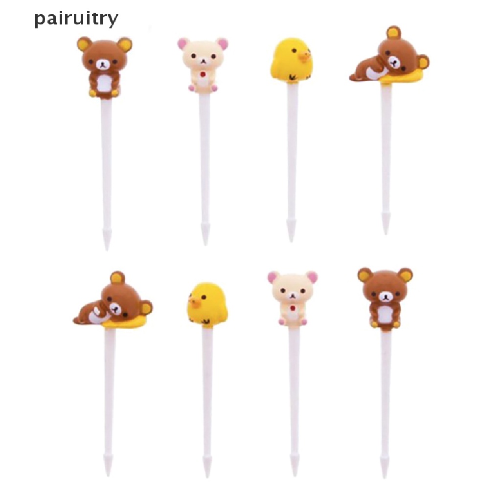 Prt 8pcs Animal Food Picks Bear shaped Mini Forks Anak Lucu Garpu Buah Bento Decor PRT