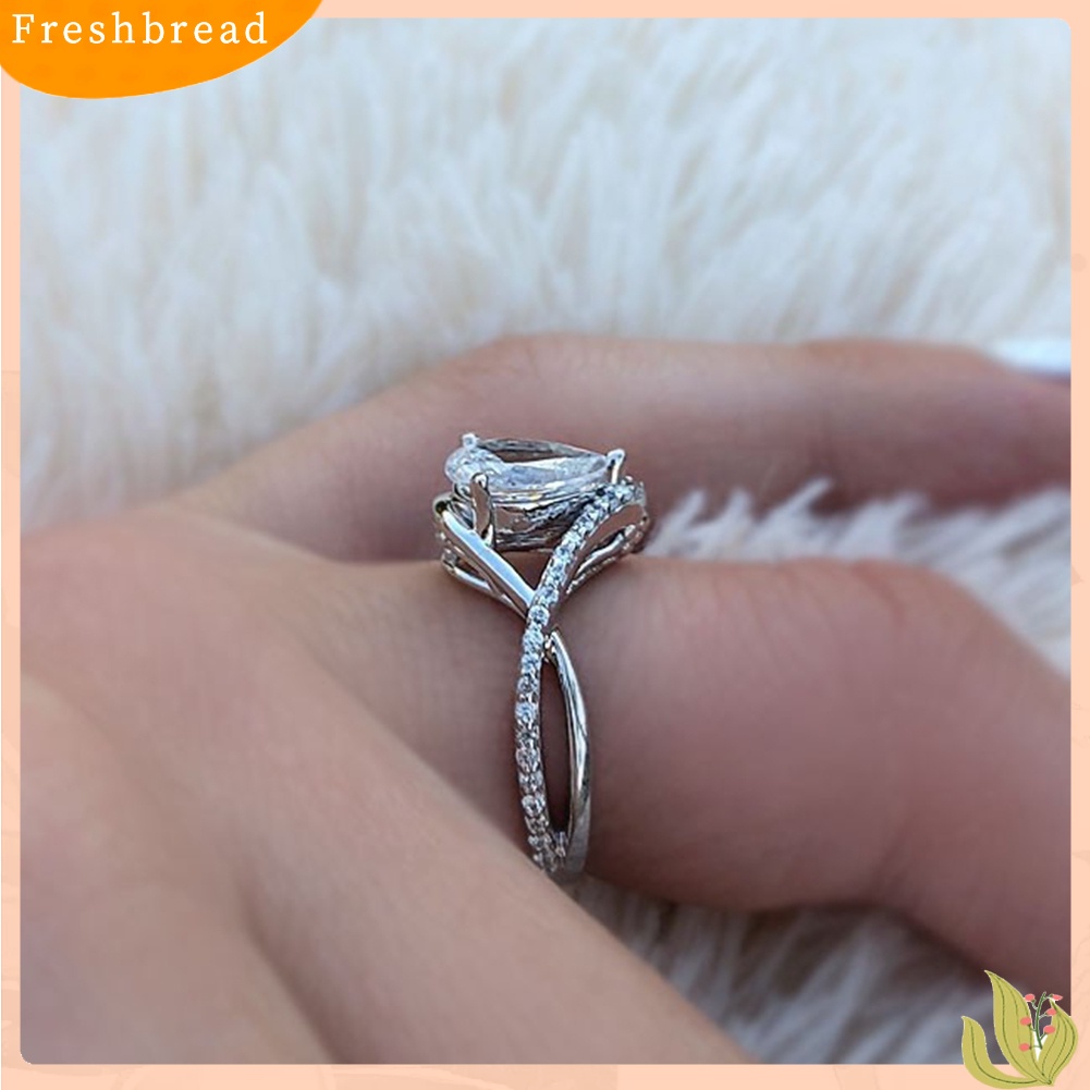 &lt; Freshbread &gt; Wanita Tetesan Air Cubic Zirconia Hias Memutar Jari Cincin Perhiasan Pesta Pernikahan