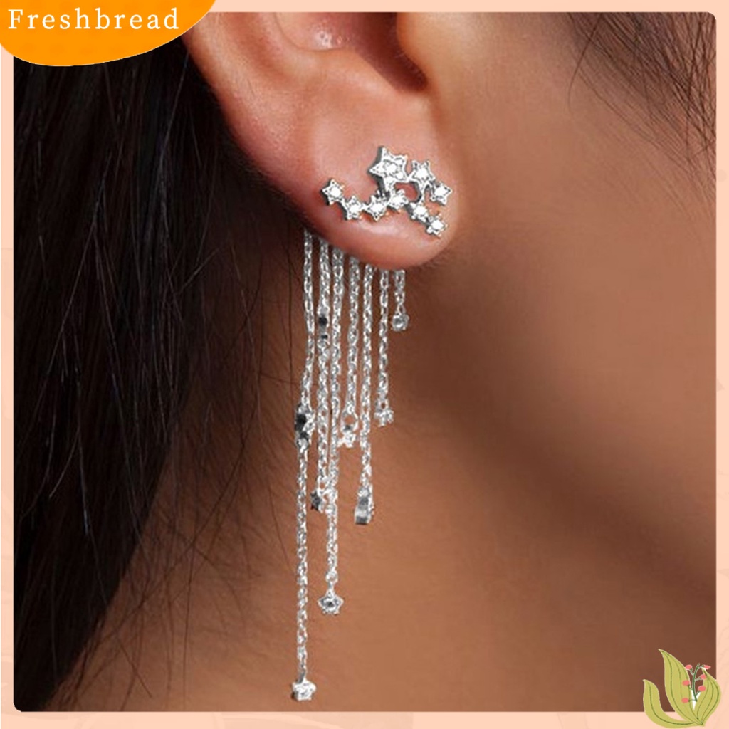 &lt; Freshbread &gt; 1pasang Jaket Anting Wanita Bintang Bersinar Menarik Cantik Rantai Panjang Rumbai Anting Gantung Belakang Untuk Pesta