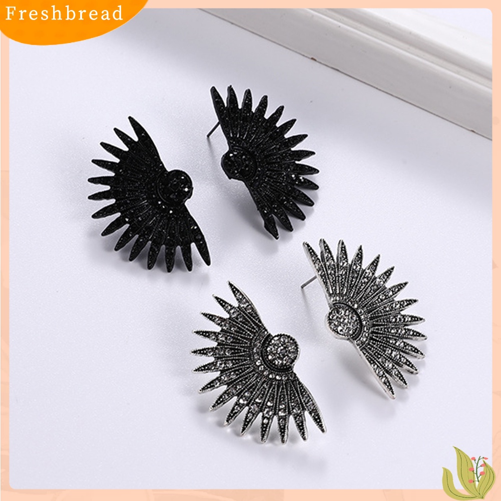 &lt; Freshbread &gt; Retro Mewah Bergigi Bentuk Sayap Berlian Imitasi Bertatahkan Stud Earrings Perhiasan