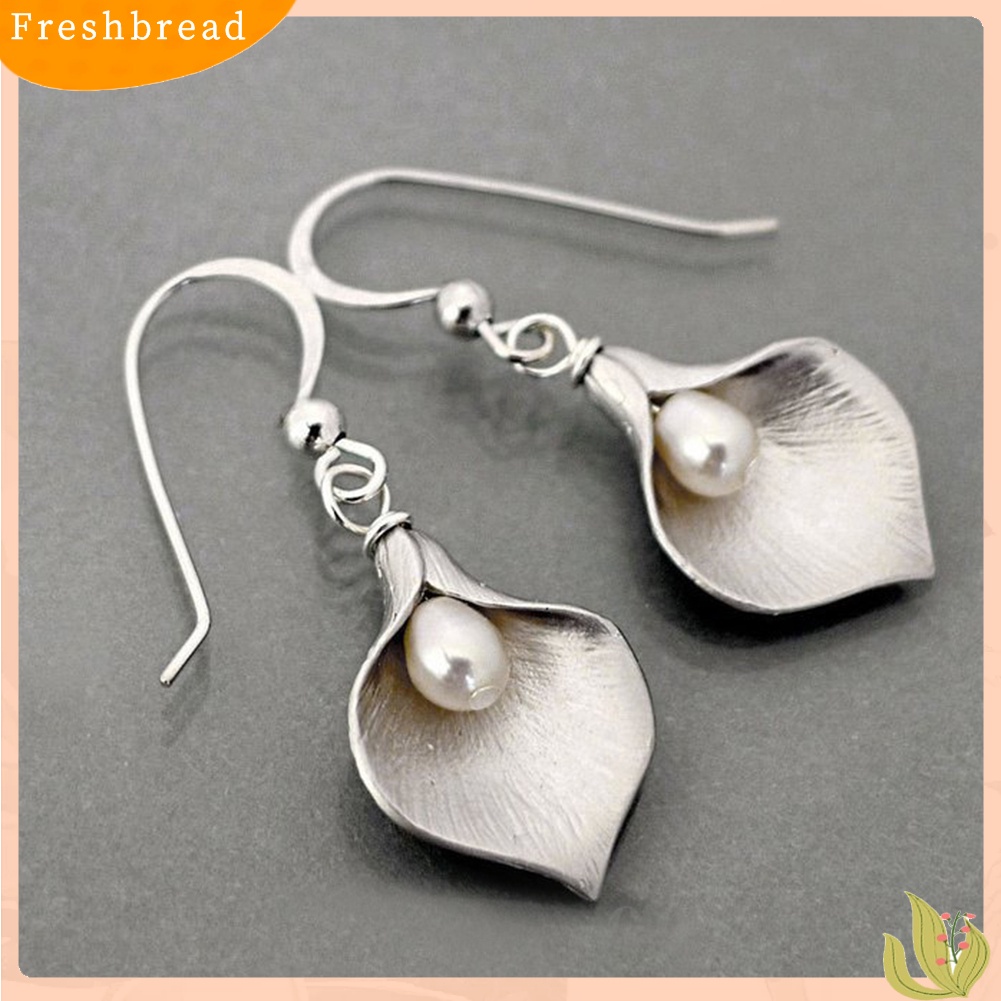 < Freshbread > Kreatif Wanita Mutiara Imitasi Kelopak Bunga Liontin Kait Anting Retro Perhiasan Pesta