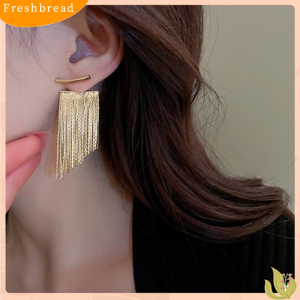 &lt; Freshbread &gt; 1pasang Anting Pejantan Bohemian Desain Busur Kilau Terang Geometris Electroplating Hias Hadiah Rantai Panjang Rumbai Liontin Anting