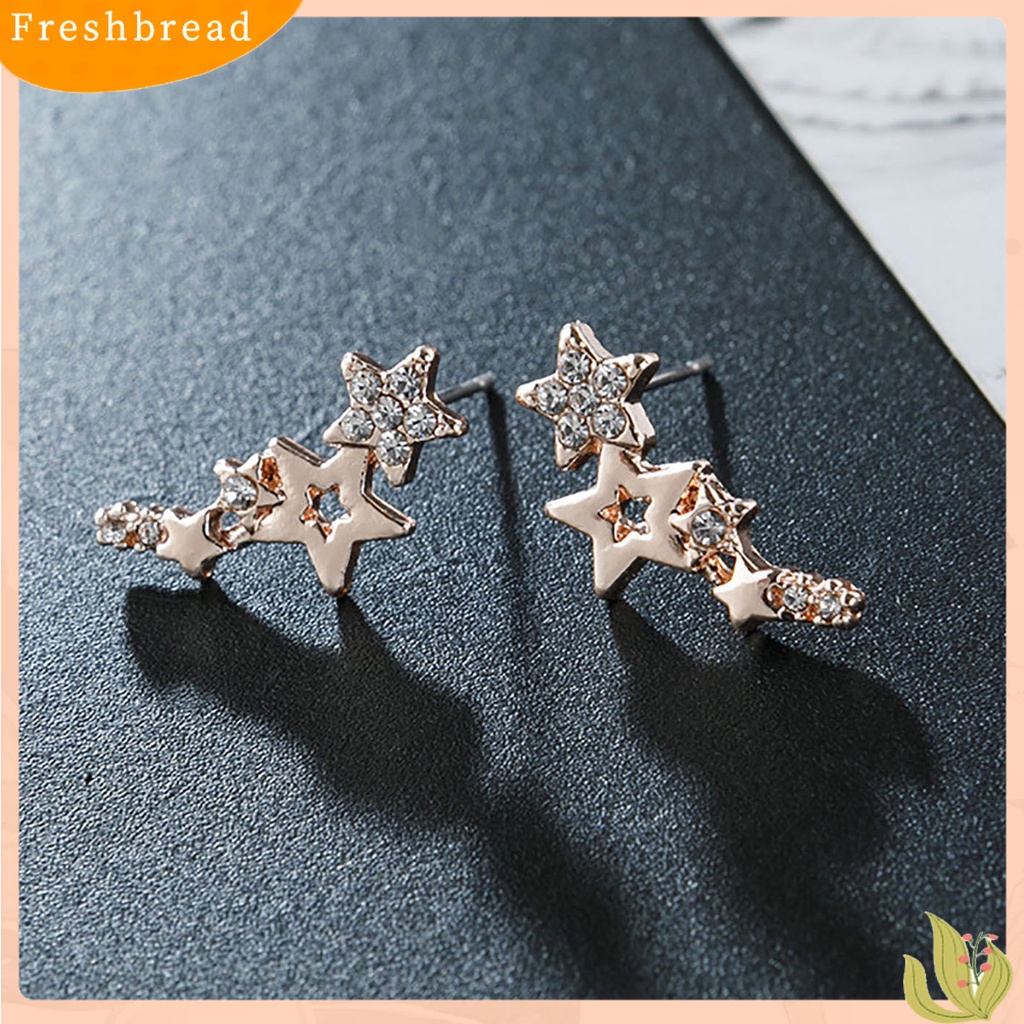 &lt; Freshbread &gt; 1pasang Anting Pejantan Wanita Bentuk Bintang Berlian Imitasi Mengkilap Tahan Lama Lady Earrings Female Ear Decor