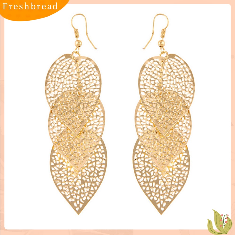 &lt; Freshbread &gt; Fashion Wanita Berongga Daun Berbentuk Drop Menjuntai Kait Anting Hadiah Perhiasan Pesta