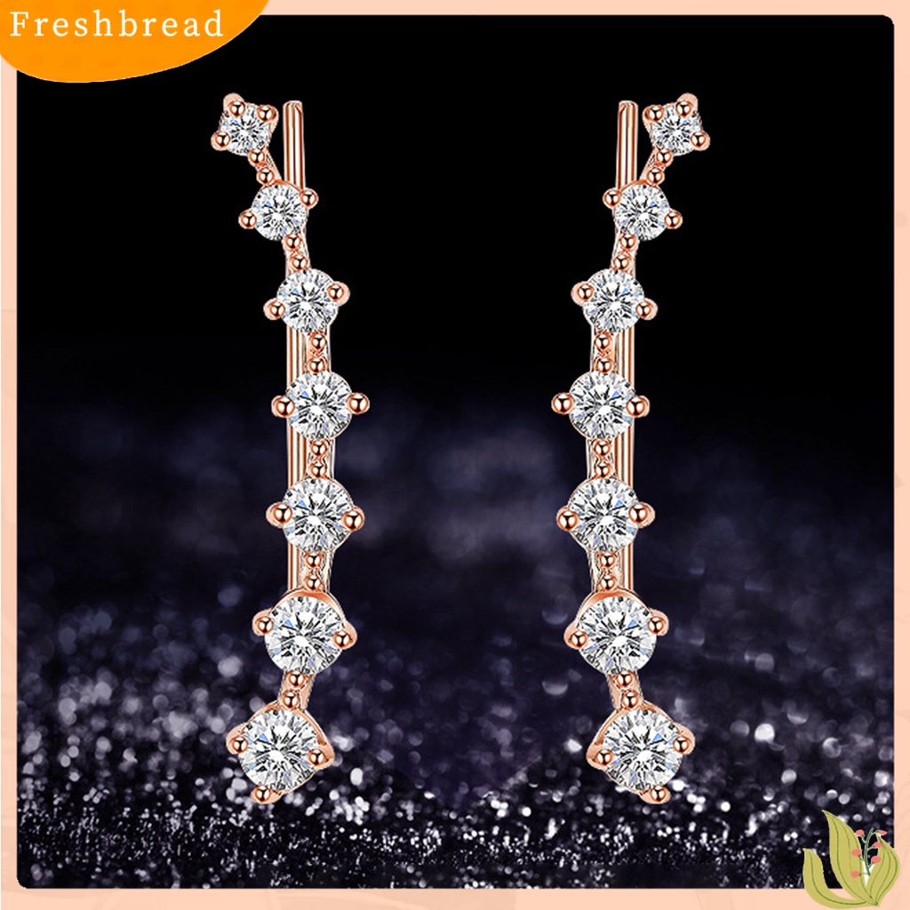 < Freshbread > 1pasang Wanita Ear Climber Hias Berlian Imitasi Nyaman Dipakai Aksesoris Telinga Anting Tusuk Elegan Untuk Teman