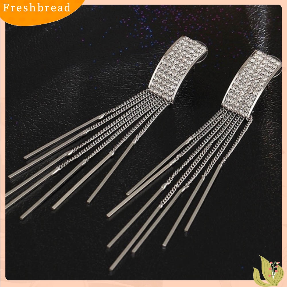 &lt; Freshbread &gt; Wanita Fashion Berlian Imitasi Rumbai Panjang Menjuntai Eardrop Stud Earrings Perhiasan Hadiah