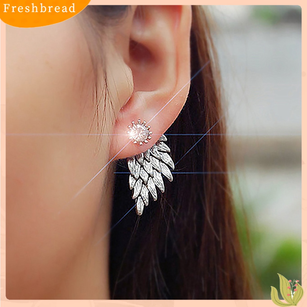 &lt; Freshbread &gt; 1pasang Ear Studs Berlian Imitasi Hias Hadiah Natal Alloy Wanita Sayap Malaikat Ear Studs Untuk Kehidupan Sehari-Hari