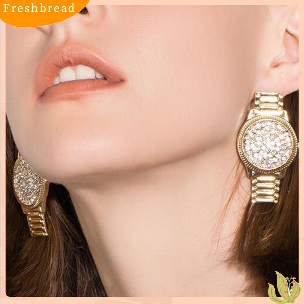 &lt; Freshbread &gt; Jam Tangan Berlian Imitasi Wanita Bentuk Oval Geometris Menjuntai Ear Drop Earrings Jewelry