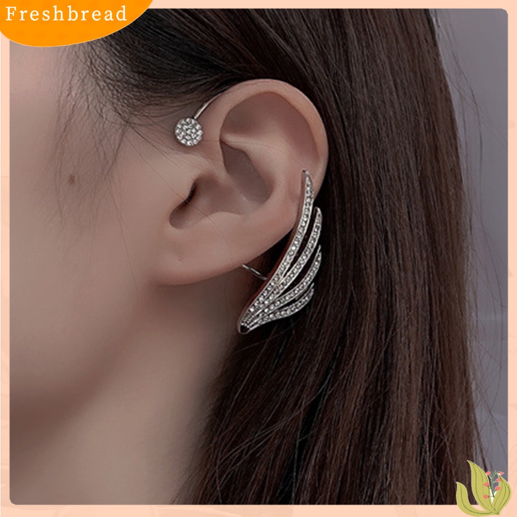 &lt; Freshbread &gt; Lady Klip Telinga Bentuk Sayap Berlian Imitasi Hias Supper Shiny Individu Arc Women Earrings Untuk Prom