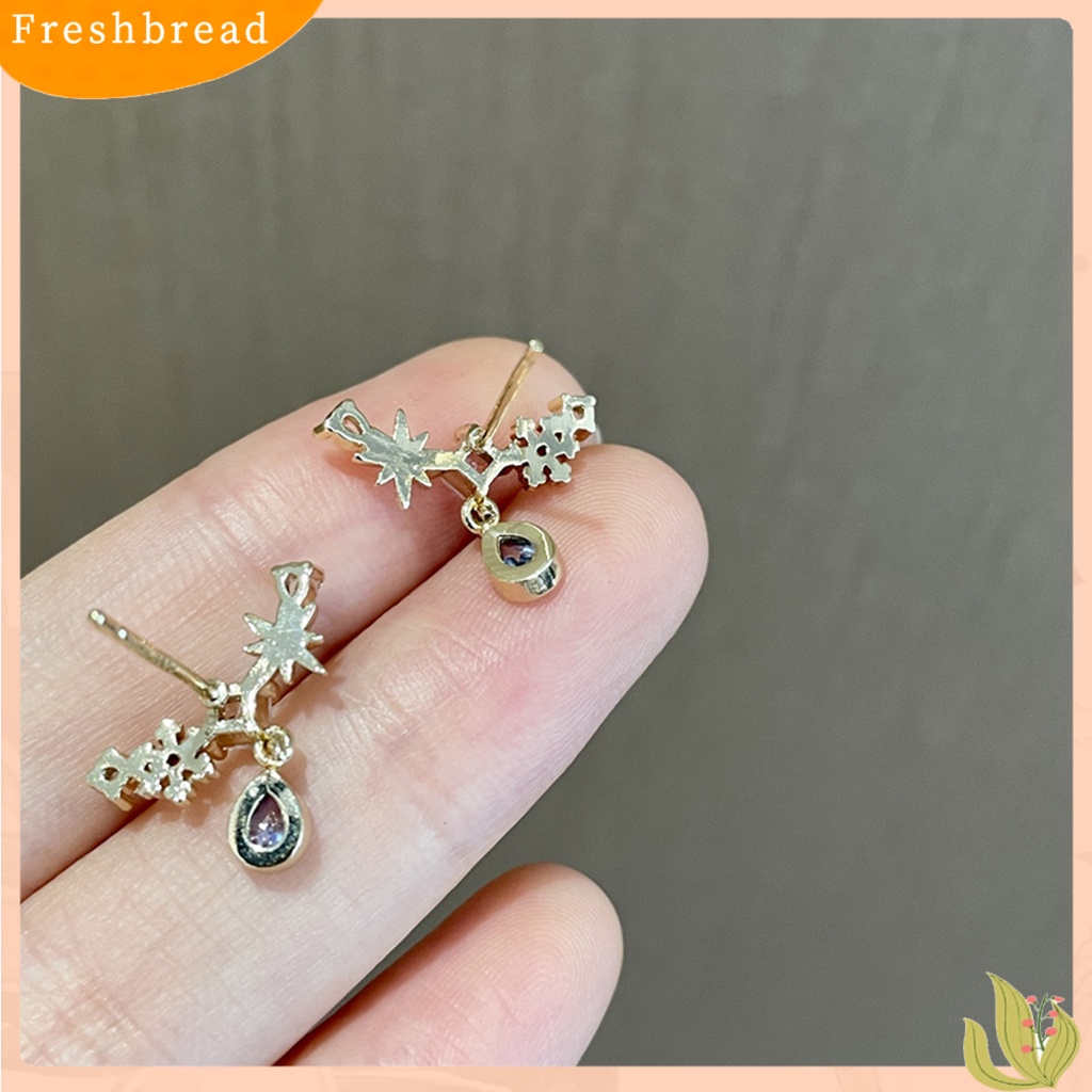 &lt; Freshbread &gt; Kalung Wanita Vintage Tahan Aus Anting Copper Silver Post Blue Water Drop Zircon Untuk Musim Panas