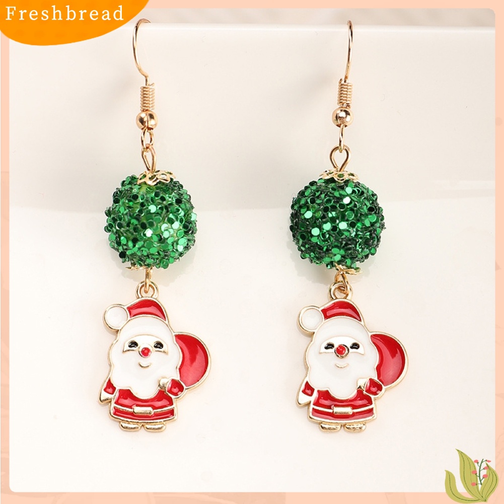 &lt; Freshbread &gt; Wanita Bergaya Bola Bulu Ear Stud Santa Claus Snowflake Eardrop Anting Kait