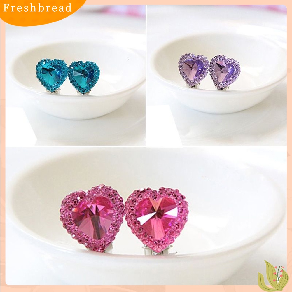 &lt; Freshbread &gt; Hati Berlian Imitasi Anak-Anak Gadis Fashion Telinga Klip Perhiasan Tanpa Tindik Anting Hadiah