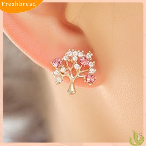 &lt; Freshbread &gt; Fashion Wanita Lucu Berlian Imitasi Mutiara Imitasi Bentuk Pohon Kecil Stud Earrings