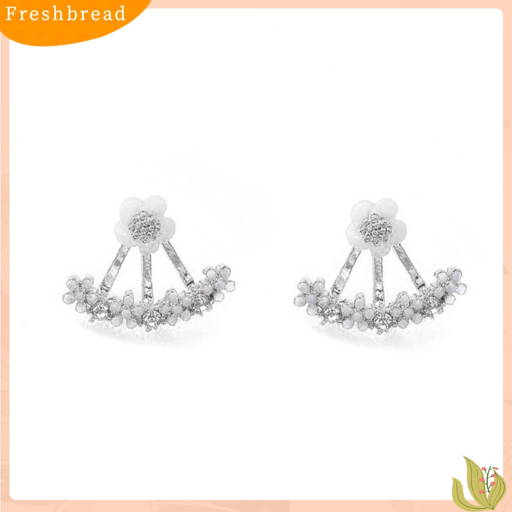 &lt; Freshbread &gt; Wanita Fashion Berlian Imitasi Hias Daisy Stud Earrings Ear Jaket Perhiasan Hadiah