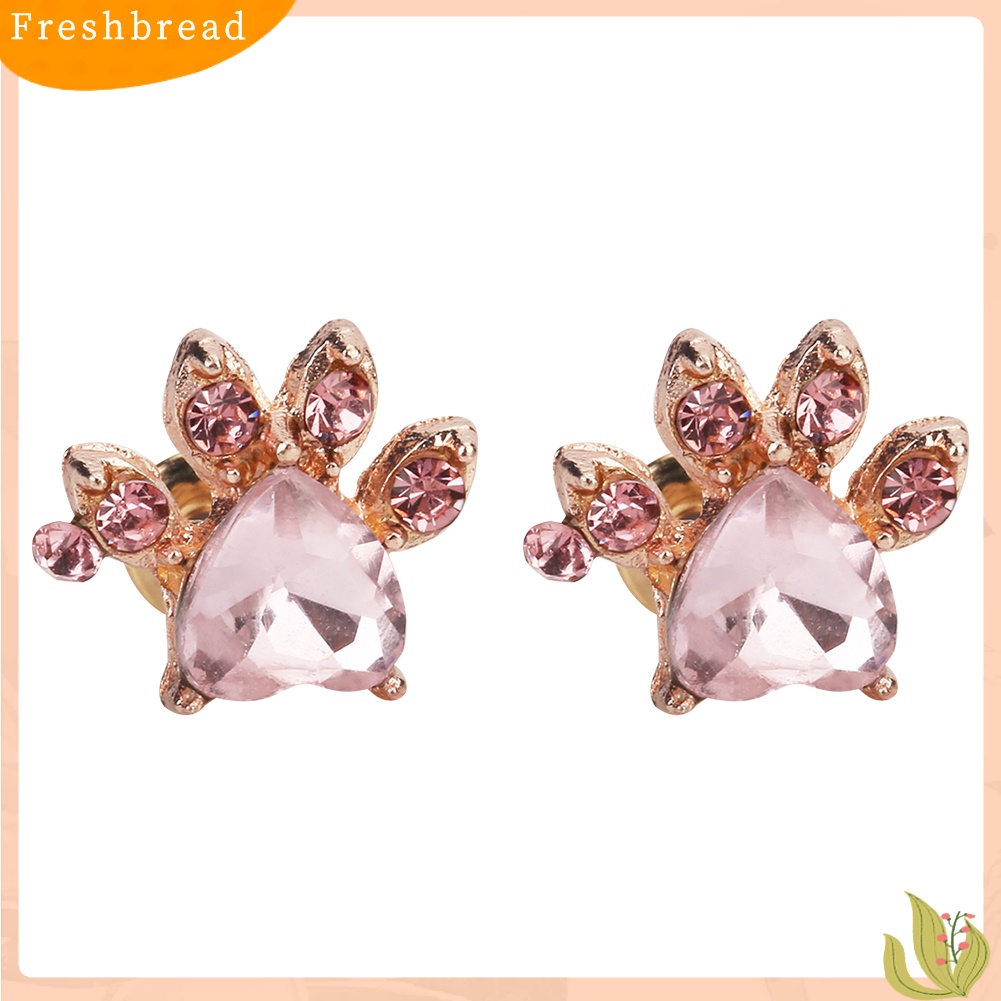 &lt; Freshbread &gt; Cute Cubic Zirconia Hias Kucing Paw Stud Anting Wanita Tindik Perhiasan Hadiah