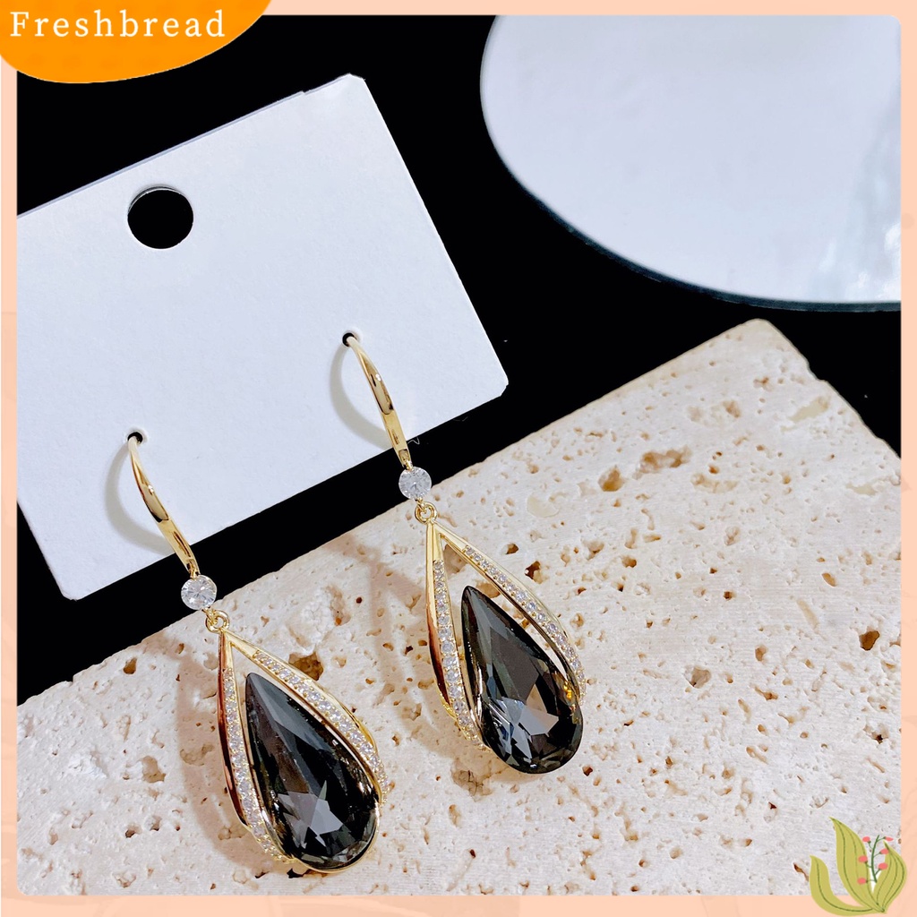 &lt; Freshbread &gt; 1pasang Anting Kait Kelas Tinggi Temperamen Elegan Berlian Imitasi Hadiah Imitasi Kristal Ungu Imitasi Tetesan Air Menjuntai Anting-Anting Perhiasan Fashion