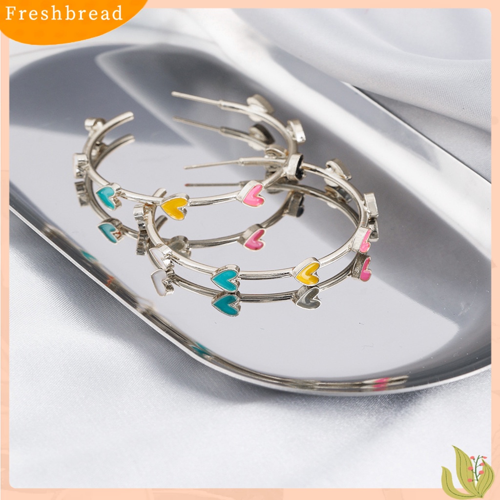 &lt; Freshbread &gt; 1pasang Anting Hoop Berbentuk C Geometris Hypoallergenic Warna-Warni Berbentuk Hati Anting Pejantan Fashion Perhiasan