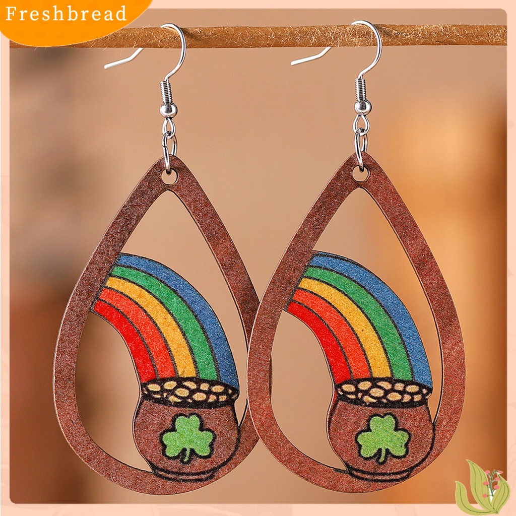 &lt; Freshbread &gt; 1pasang Drop Anting Tindik Bentuk Geometris Liontin Pengerjaan Halus Indah Telinga Dekorasi Perhiasan Fashion St Anting Patricks Day Clovers Green Rainbow