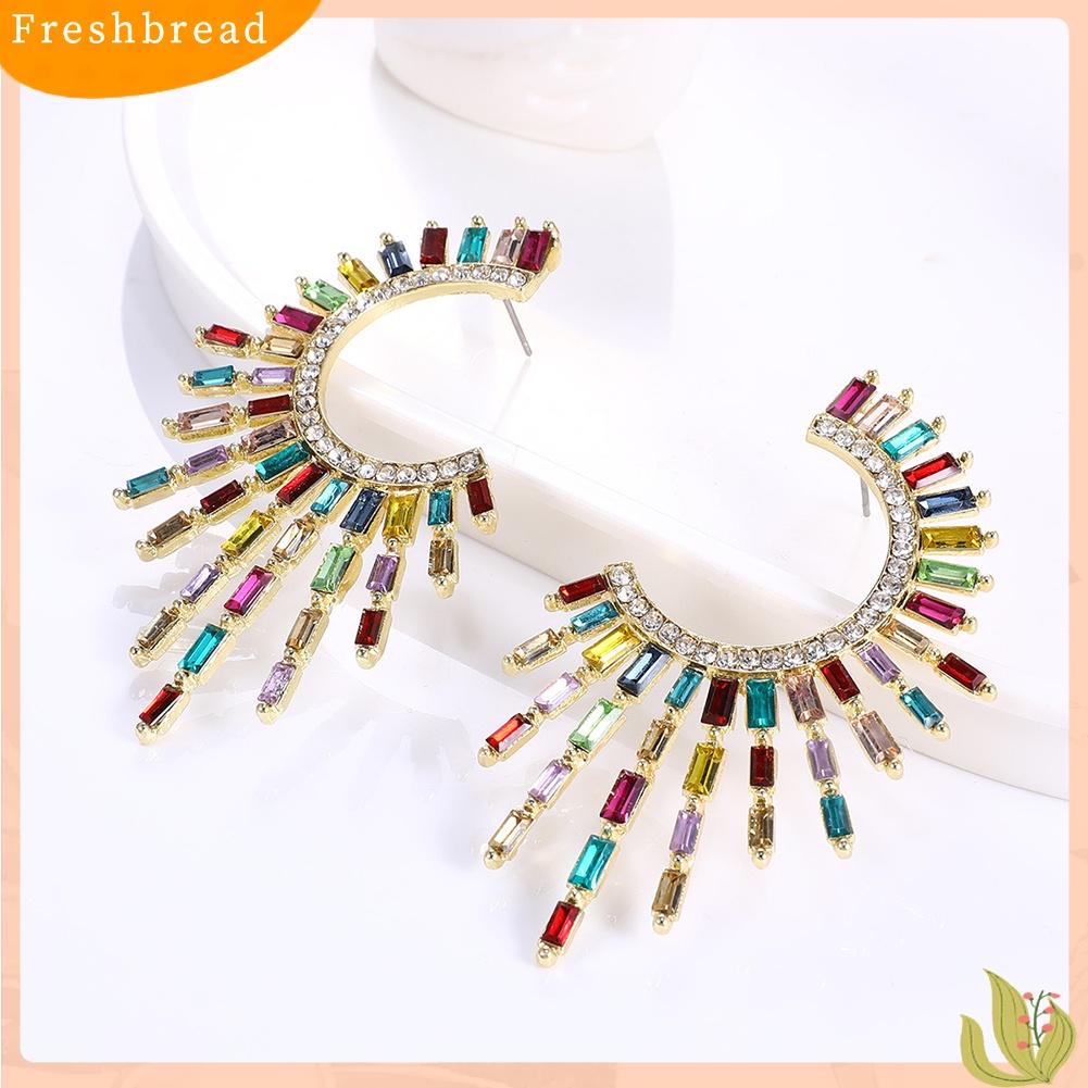 &lt; Freshbread &gt; Wanita Fashion C Bentuk Bunga Matahari Tidak Teratur Berlian Imitasi Stud Earrings Jewelry