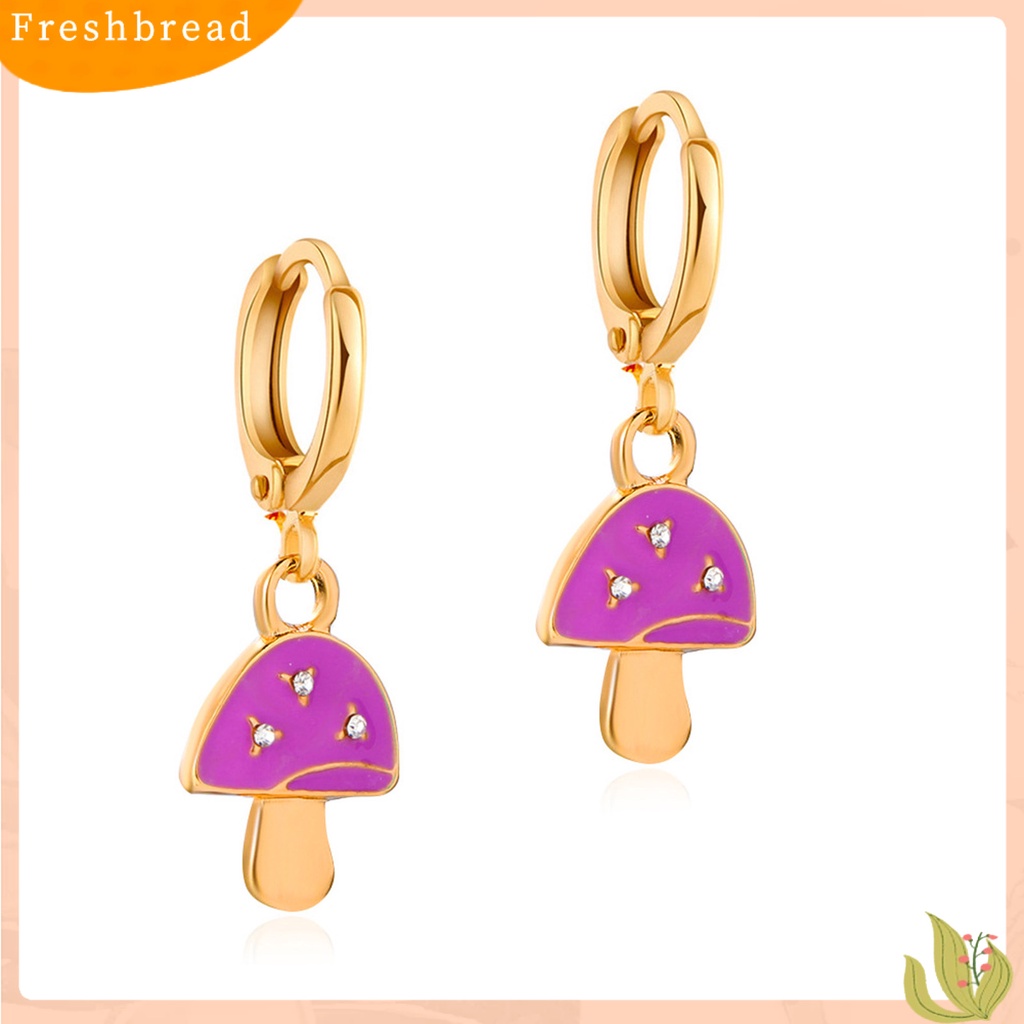 &lt; Freshbread &gt; 1pasang Anting Drop Berlian Imitasi Bentuk Jamur Alloy Piercing Warna Cerah Klip Anting Perhiasan Aksesori