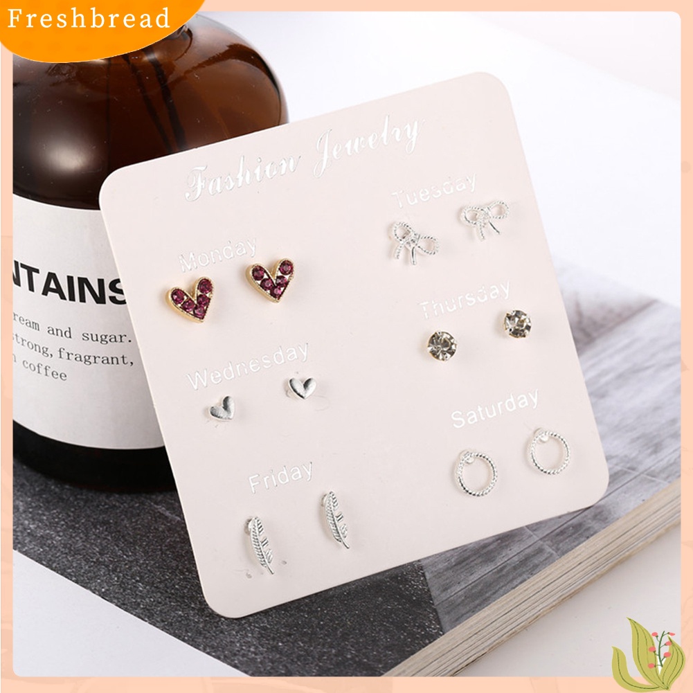 &lt; Freshbread &gt; 6pasang Wanita Snowflake Hati Bintang Daun Permata Imitasi Ear Stud Earrings Perhiasan Hadiah